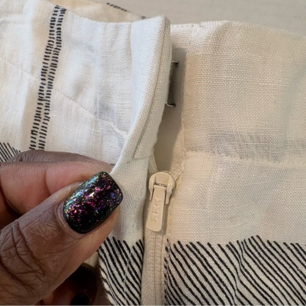 Emporio Sirenuse Linen Pants High Rise Wide Leg White Navy Check Plaid, IT 40 - Picture 5 of 15